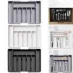 Adjustable Silverware Drawer Organizer with Dividers Expandable Utensil Tray Plastic Storage Tray for Spoons Forks Knives