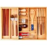 Double layer Bamboo Kitchen Drawer Organizer, Utensil Silverware Organizer, Cutlery Tray, With Slidable & Removable Utensil Tray