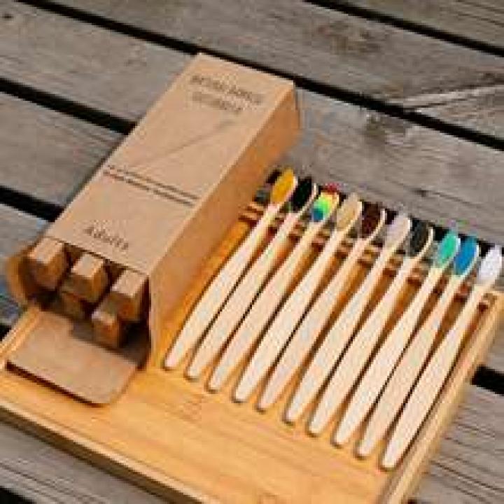 One Box of 20 Pcs Eco Friendly Bamboo Toothbrush Soft Bristles Biodegradable Plastic-Free Adults Toothbrush Bamboo Handle Brush