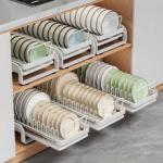 Kitchen Pull-out Dish Bowl Drainer Storage Rack Countertop Sink Cabinet Tableware Built-in Organizer Holder Cupboard Plates Rack