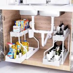 Kitchen Storage Under Sink Organizer 2 Layer Pull Out Multifunctional Drawer Shelf Organizer Bathroom Desktop Cabinet Rack