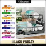 Large 2-tier dish drying rack for kitchen countertops, removable large-capacity dish draining rack