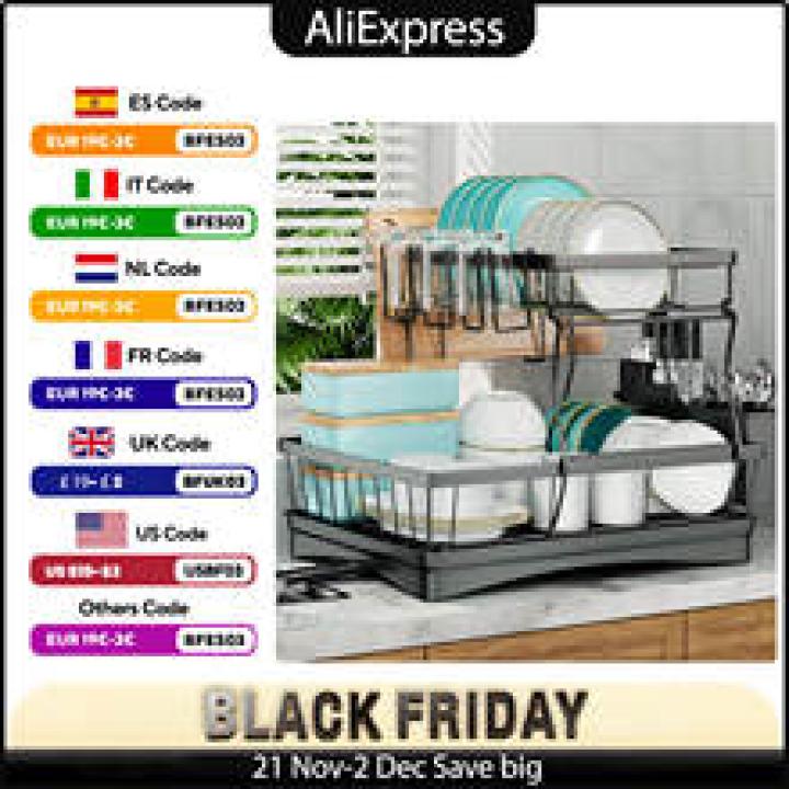 Large 2-tier dish drying rack for kitchen countertops, removable large-capacity dish draining rack