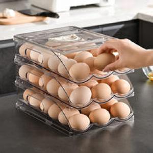 Automatic Rolling Egg Organizer Storage Box BPA-Free Non-Slip Design Easy to Clean Transparent Stackable Egg Dispenser