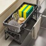 Kitchen Sink Sponge Holder Cleaning Tools Storage Stainless Steel Drain Rack for Cleanser Organizer Rag Towel Hanger