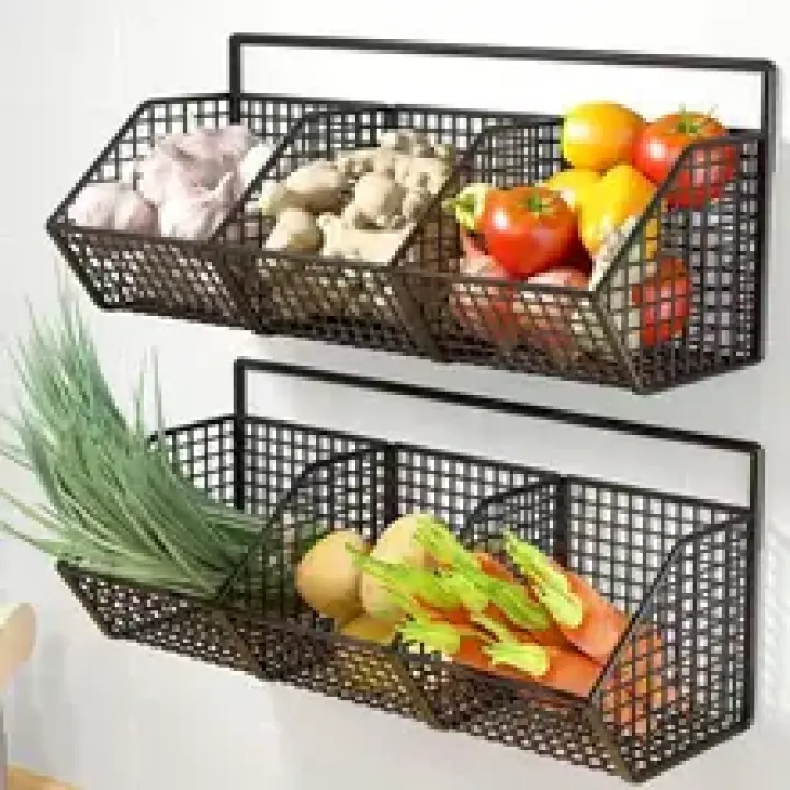 Kitchen Wall Mounted Storage Rack Vegetables Fruits Holder Onion Garlic Condiments Spice Single Layer Storage Shelf Organizer