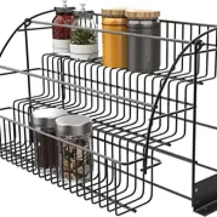 3 Tier Pull Down Spice Rack, Metal Step Storage Holder Easy Reach Retractable Large Capacity Kitchen Storage Shelf Organizer