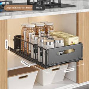 1pc/2pcs Pull Out Cabinet Organizer, Expandable Kitchen Drawers, Heavy Duty Slide Out Storage Basket With Adhesive Film