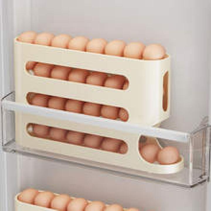 4 Layers Refrigerator Egg Dispenser Large Capacity Stackable Egg Organizer Automatic Scrolling Egg Rack for Refrigerator Storage