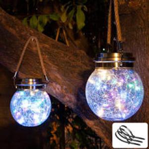 Colorful 2 Pack Solar Outdoor Cracked Glass Lanterns with 30 LED Beads, Decorative Solar Lights for Backyard Fence Path Garden